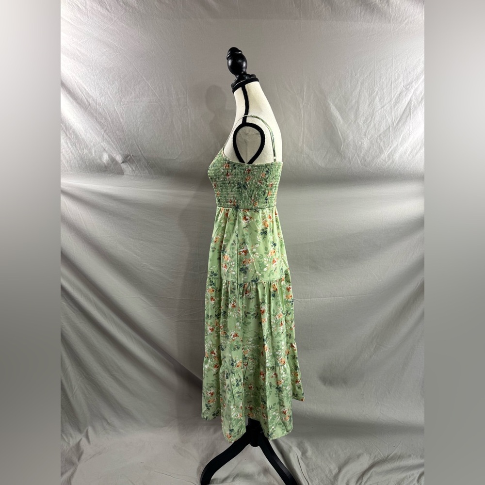 LAST ONE 🔥 Boho Floral Print Ruffle Hem Cami Dress Midi Green - Picture 8 of 9